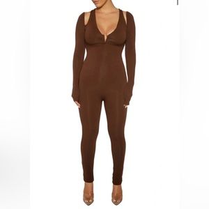 Naked Wardrobe WHITE long sleeve jumpsuit